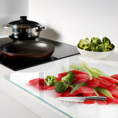 Planche à découper en verre Tulipes rouges sur fond blanc