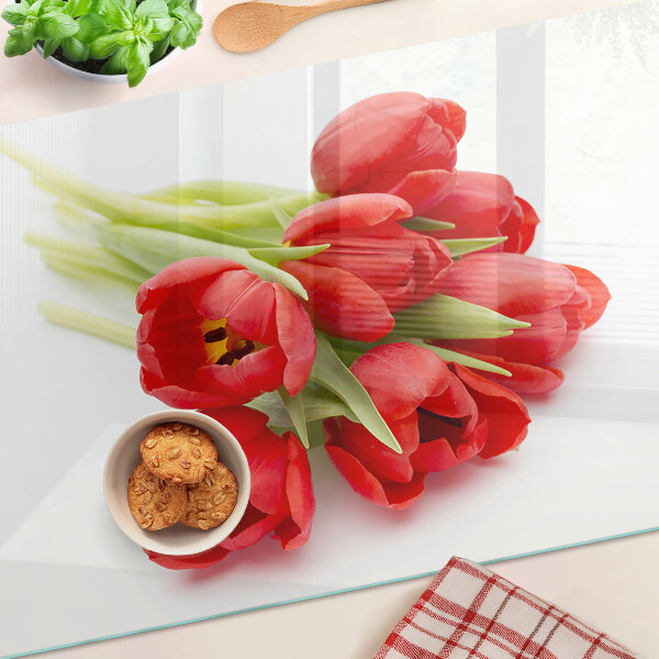 Planche à découper en verre Tulipes rouges sur fond blanc