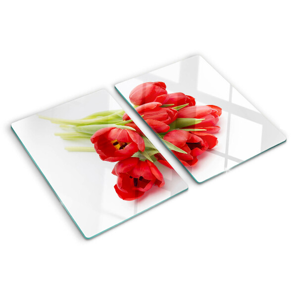 Planche à découper en verre Tulipes rouges sur fond blanc