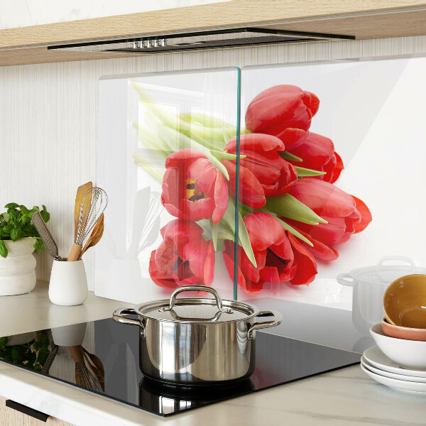 Planche à découper en verre Tulipes rouges sur fond blanc