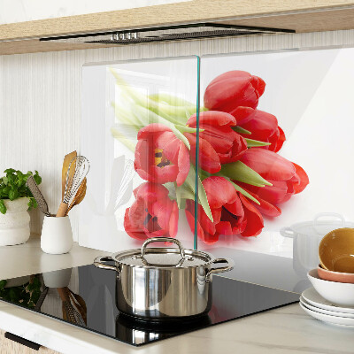 Planche à découper en verre Tulipes rouges sur fond blanc