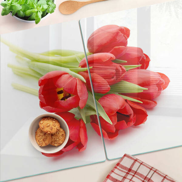 Planche à découper en verre Tulipes rouges sur fond blanc