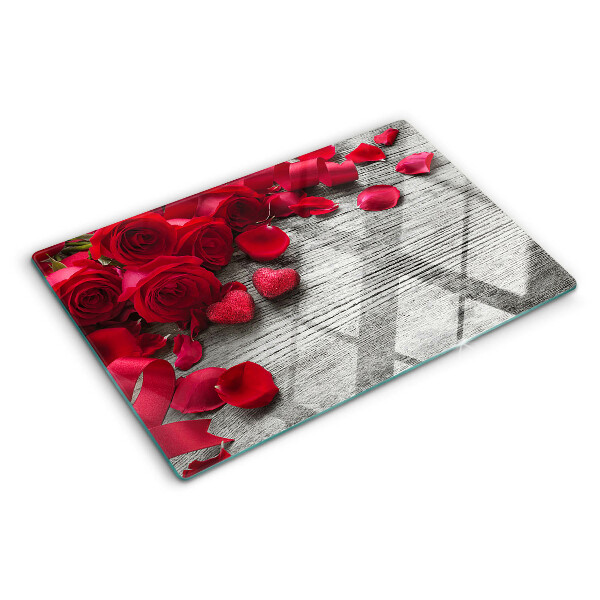 Planche à découper verre Roses et pétales de cœur