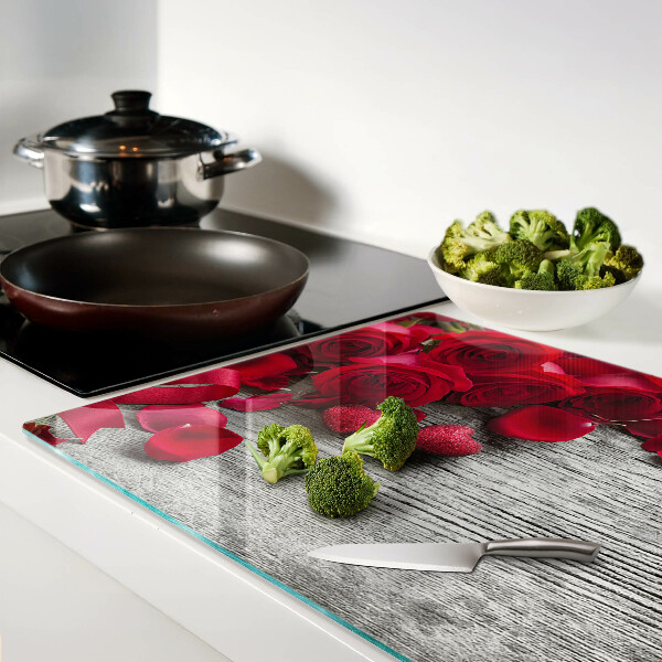 Planche à découper verre Roses et pétales de cœur
