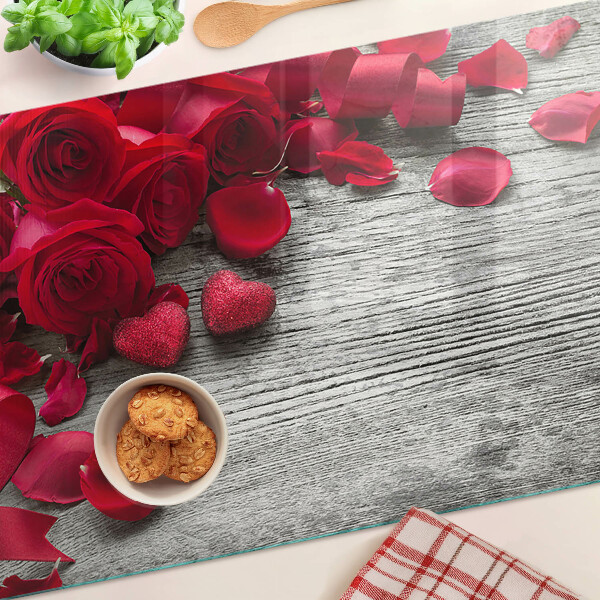 Planche à découper verre Roses et pétales de cœur
