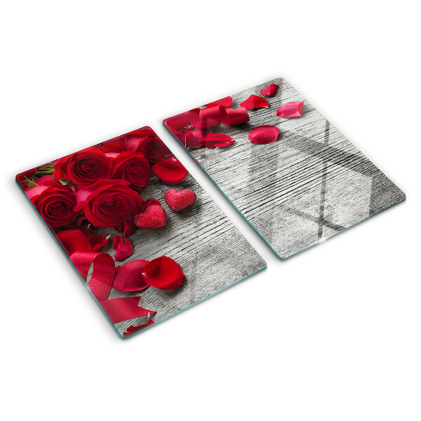 Planche à découper verre Roses et pétales de cœur