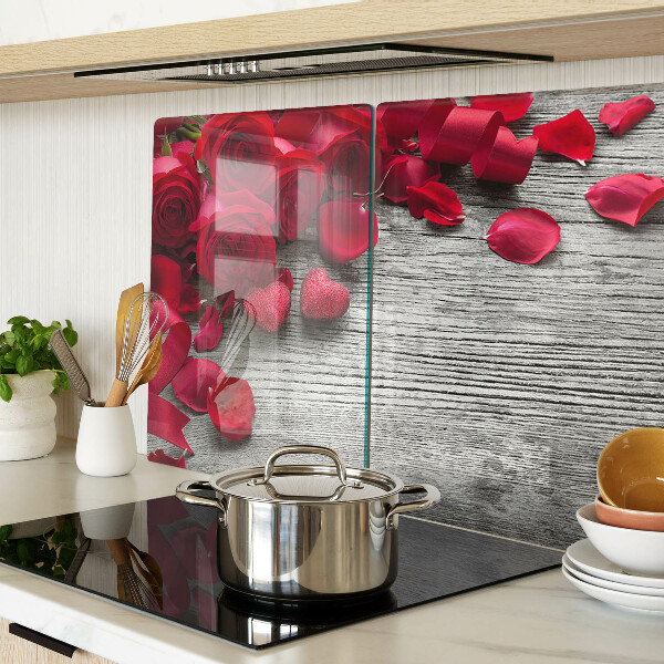 Planche à découper verre Roses et pétales de cœur