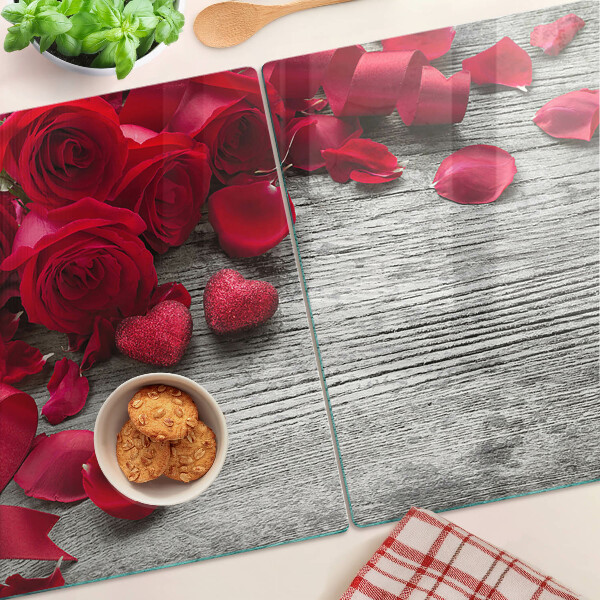 Planche à découper verre Roses et pétales de cœur