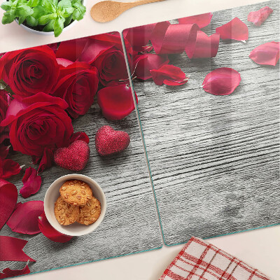 Planche à découper verre Roses et pétales de cœur