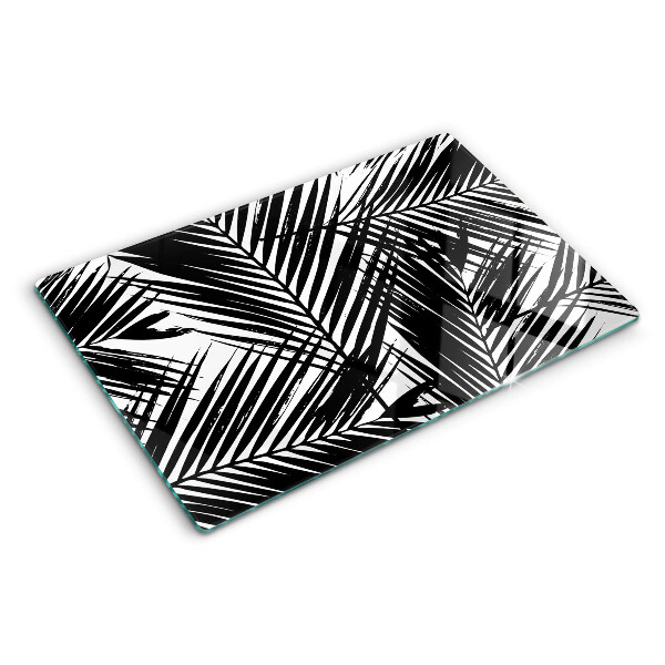 Planche à découper en verre Feuilles de palmier en noir et blanc