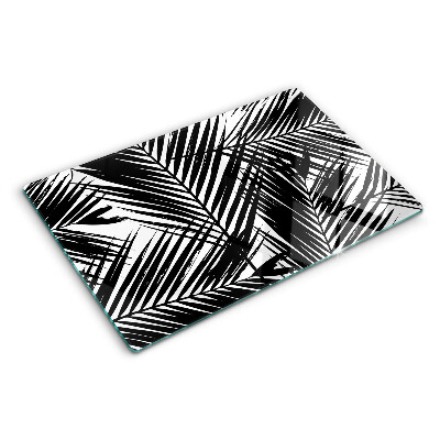 Planche à découper en verre Feuilles de palmier en noir et blanc