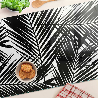 Planche à découper en verre Feuilles de palmier en noir et blanc