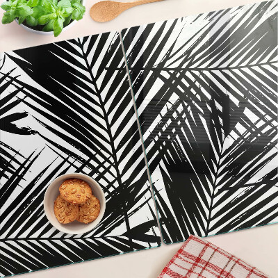 Planche à découper en verre Feuilles de palmier en noir et blanc