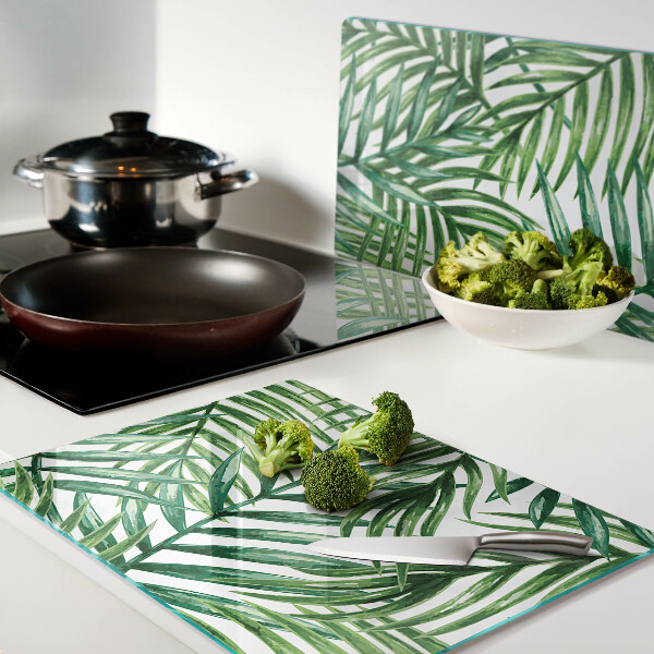 Planche à découper en verre Feuilles de palmier dans des tons de vert