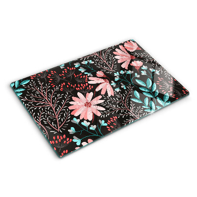 Planche à découper verre Motif floral sur fond sombre
