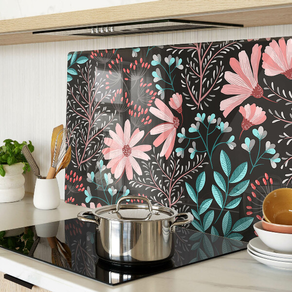 Planche à découper verre Motif floral sur fond sombre
