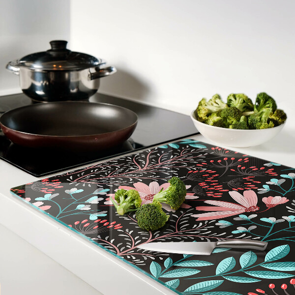 Planche à découper verre Motif floral sur fond sombre