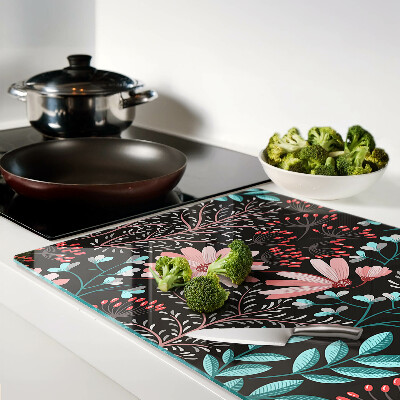 Planche à découper verre Motif floral sur fond sombre