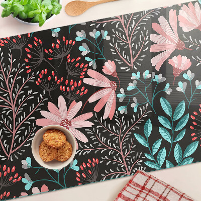 Planche à découper verre Motif floral sur fond sombre