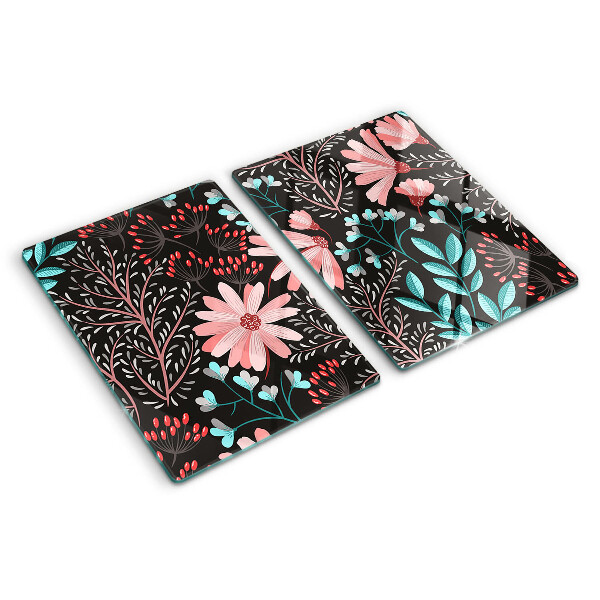 Planche à découper verre Motif floral sur fond sombre