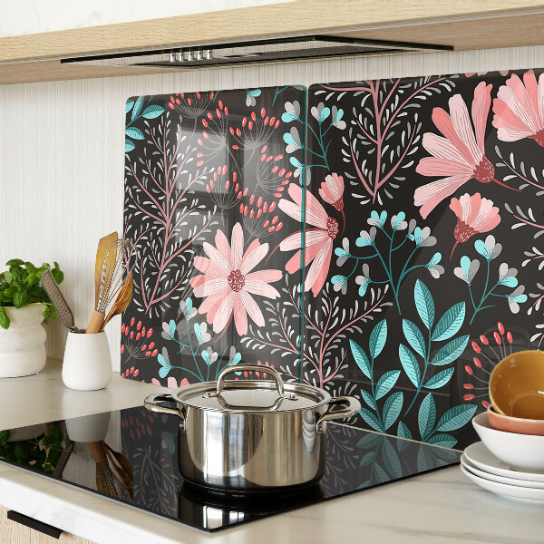 Planche à découper verre Motif floral sur fond sombre