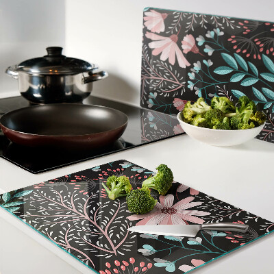 Planche à découper verre Motif floral sur fond sombre