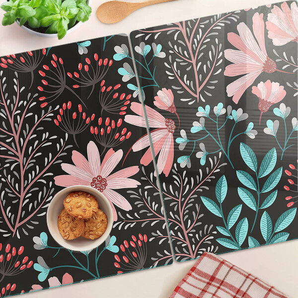 Planche à découper verre Motif floral sur fond sombre