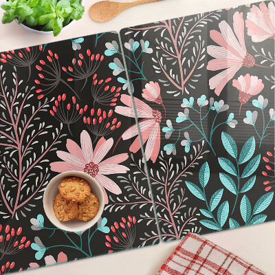 Planche à découper verre Motif floral sur fond sombre