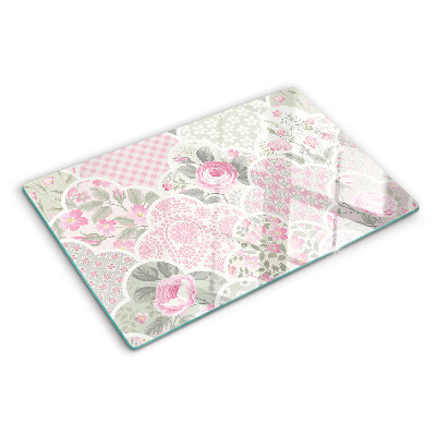 Planche à découper en verre Motif floral dans des tons pastel