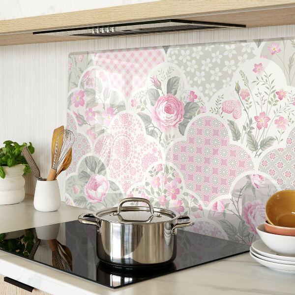 Planche à découper en verre Motif floral dans des tons pastel