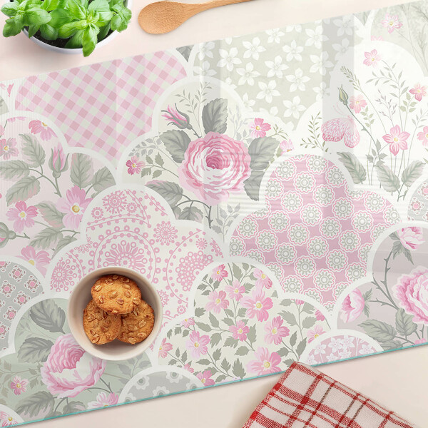 Planche à découper en verre Motif floral dans des tons pastel