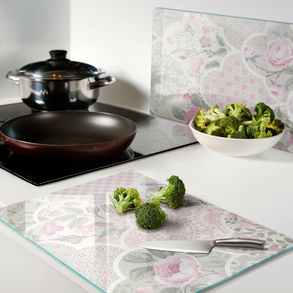 Planche à découper en verre Motif floral dans des tons pastel