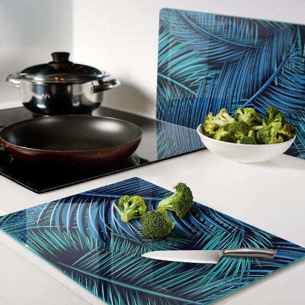 Planche à découper verre Feuilles de palmier dans des tons de bleu