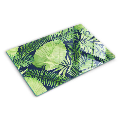 Planche à découper en verre Feuilles tropicales sur fond sombre