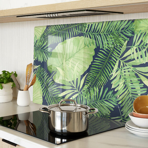 Planche à découper en verre Feuilles tropicales sur fond sombre