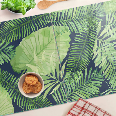 Planche à découper en verre Feuilles tropicales sur fond sombre