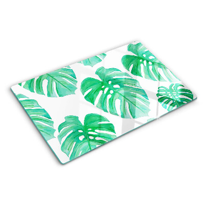 Planche à découper verre Feuilles de Monstera sur fond blanc