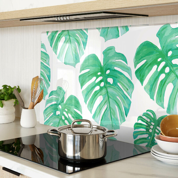 Planche à découper verre Feuilles de Monstera sur fond blanc