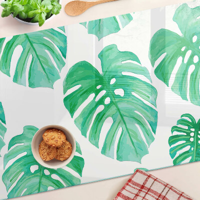 Planche à découper verre Feuilles de Monstera sur fond blanc
