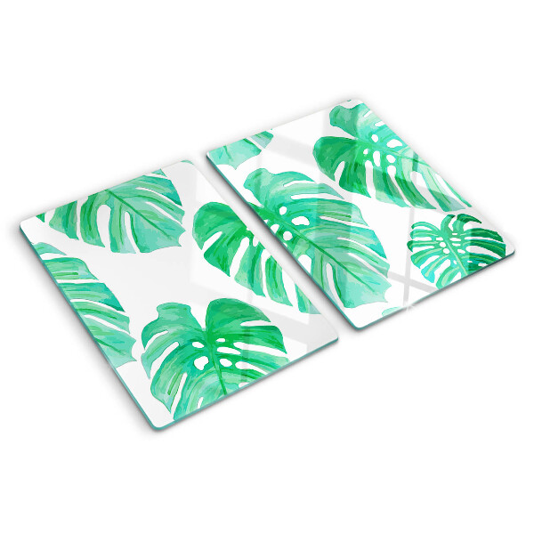 Planche à découper verre Feuilles de Monstera sur fond blanc