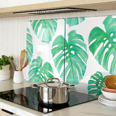 Planche à découper verre Feuilles de Monstera sur fond blanc