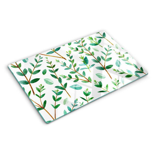 Planche à découper en verre Feuilles et brindilles en vert