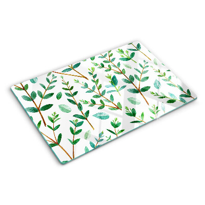 Planche à découper en verre Feuilles et brindilles en vert