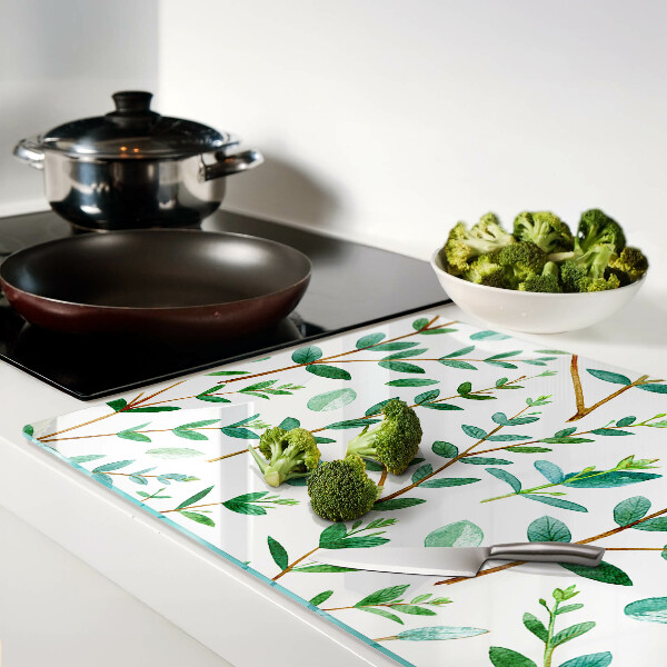 Planche à découper en verre Feuilles et brindilles en vert