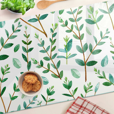 Planche à découper en verre Feuilles et brindilles en vert
