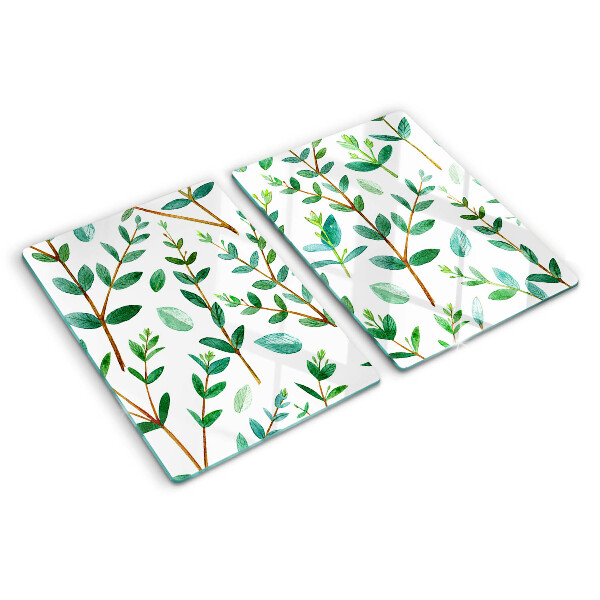 Planche à découper en verre Feuilles et brindilles en vert
