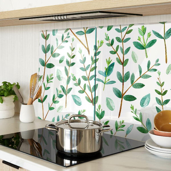 Planche à découper en verre Feuilles et brindilles en vert
