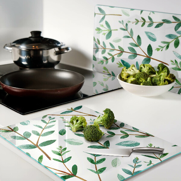 Planche à découper en verre Feuilles et brindilles en vert