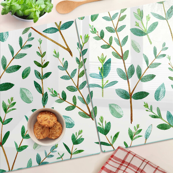 Planche à découper en verre Feuilles et brindilles en vert