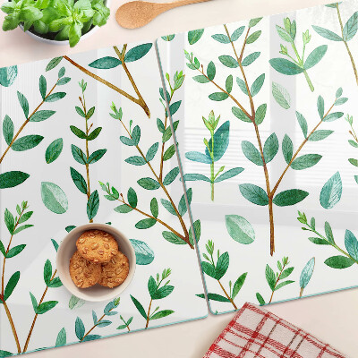 Planche à découper en verre Feuilles et brindilles en vert